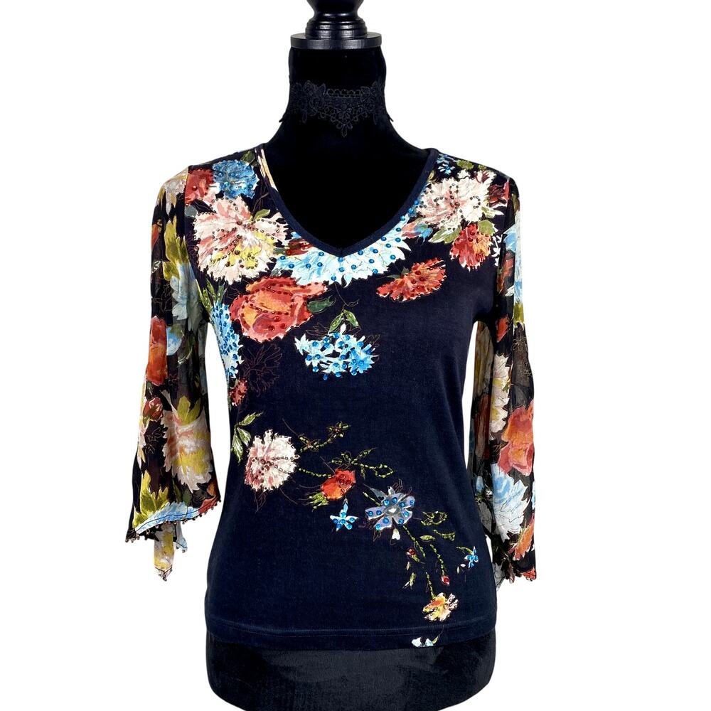 Vtg y2k Bila gorgeous beaded floral fairycore whimsigoth boho flare sleeve p/m